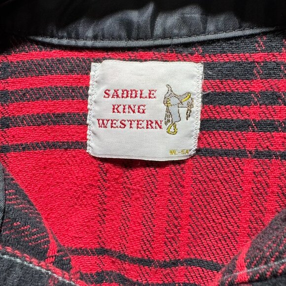 Saddle King Western Pearl Snap Flannel Shirt Men's M Red Plaid Thick Long Sleeve - Picture 2 of 9